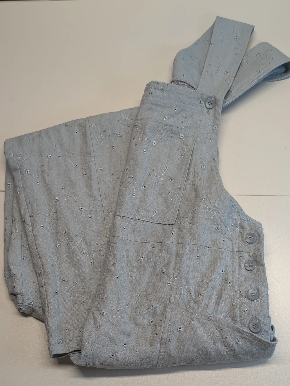 April Cornell Vintage Linen Blend Eyelet Cottagecore Slate Blue Overalls XS EUC